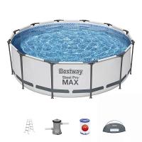 Bestway 5619N BW Каркасный бассейн Steel Pro Max 366х100см, 9150л, с навесом, фил.-насос 2006л/ч, лестница Bestway 5619N BW Каркасный бассейн Steel Pro Max 366х100см, 9150л, с навесом, фил.-насос 2006л/ч, лестница